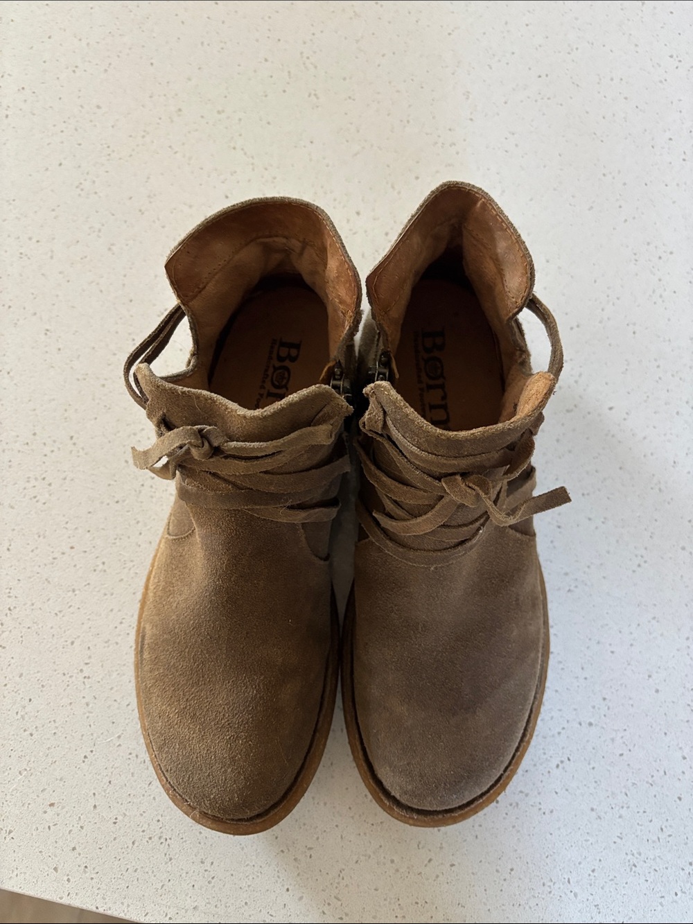 Born Women's Brown Suede Ankle Booties with Wrap Laces
